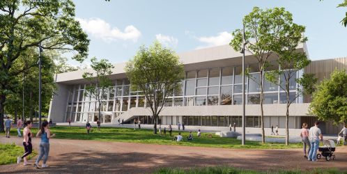 Chomutovské lázně se promění v knihovnu 21. století. Projekt zachová brutalistní halu a vloží do ní dřevěnou vestavbu