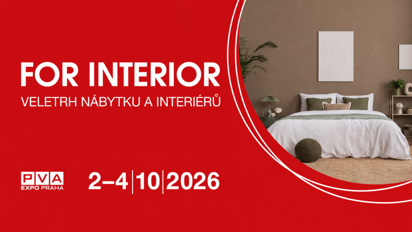 FOR INTERIOR 2026 představí trendy, nábytek i materiály budoucnosti. Stáhněte si vstupenku zdarma