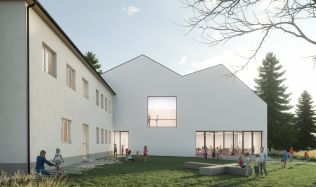 Moderní přístavba základní školy v malé obci u Prahy zachovává místní genius loci