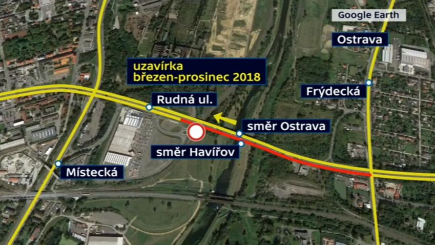 Most přes Rudnou ulici v Ostravě bude zbourán
