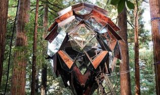 V severní Kalifornii nabízejí ubytování v šišce zavěšené mezi stromy